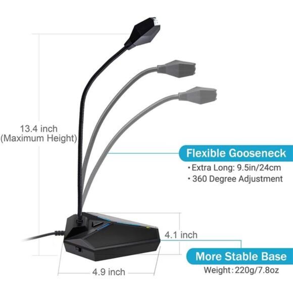 USB Computer Microphone, Plug &Play Desktop Omnidirectional Condenser - Picture 2 of 6